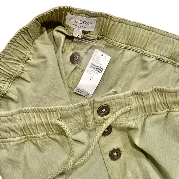 Pilcro Anthropologie Embroidered Floral Moss Cress Green Pull On Cargo Pants L - Picture 8 of 11